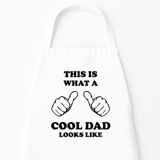 Go Mama - Keukenschort “This is what a really cool dad looks like” – Grappig kookschort – One Size – Verstelbaar – Wit – Vaderdag cadeau / cadeau voor papa